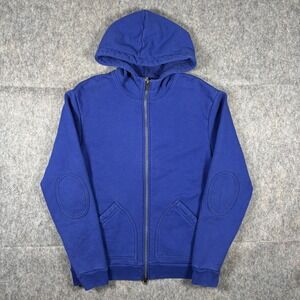 American Apparel Hoodie Sweatshirt Elbow Pads Men's Large Blue USA Full Zip